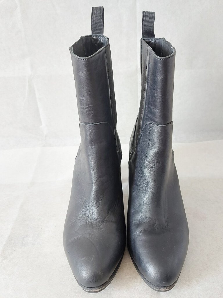 Poppy Barley Black Leather Chelsea Boots Size 6 Mid-Block Heel Pullon Casual — image 4 of 8